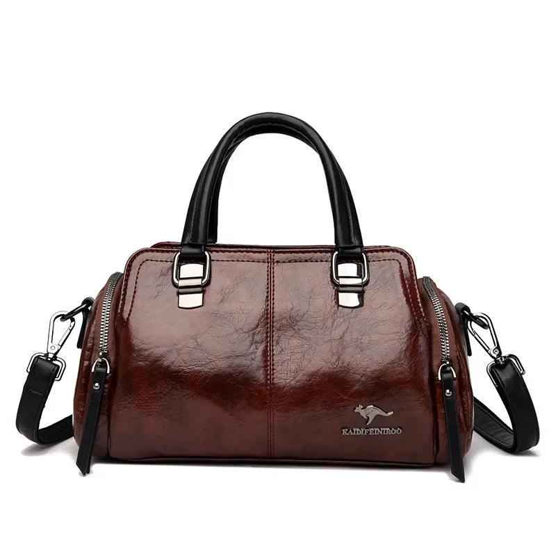 Bolsa Feminina Estruturada de Couro PU com Efeito Polido e Alça Transversal – Avalia