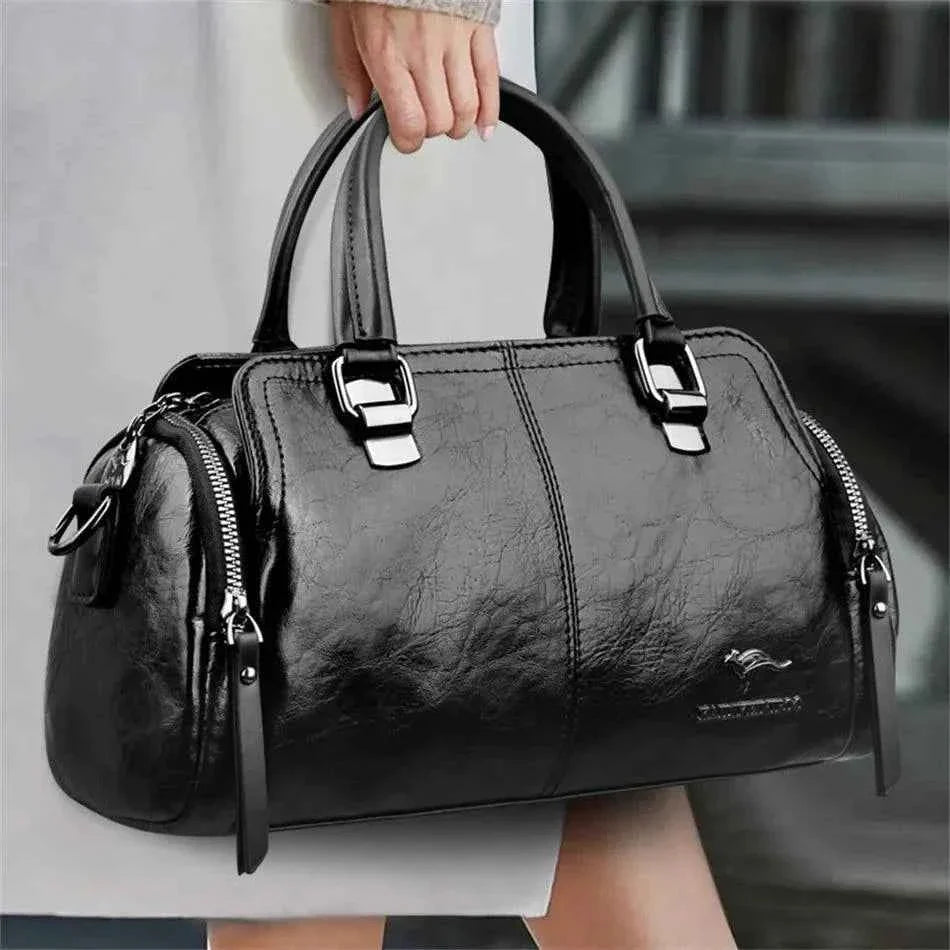 Bolsa Feminina Estruturada de Couro PU com Efeito Polido e Alça Transversal – Avalia