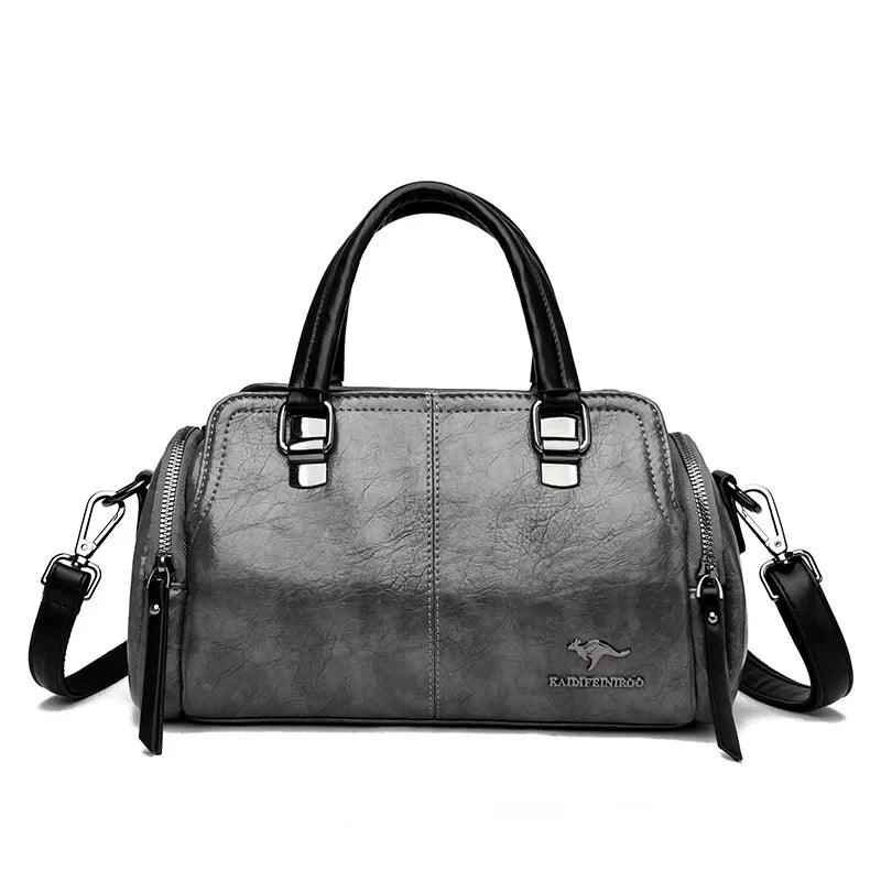 Bolsa Feminina Estruturada de Couro PU com Efeito Polido e Alça Transversal – Avalia