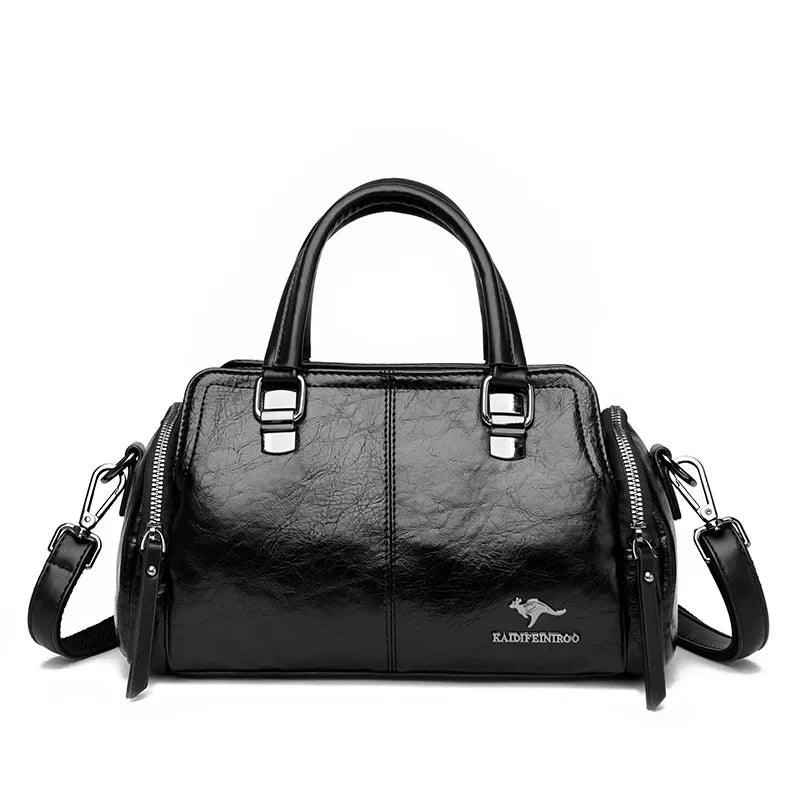 Bolsa Feminina Estruturada de Couro PU com Efeito Polido e Alça Transversal – Avalia
