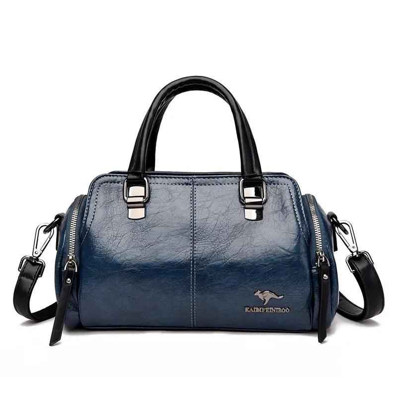 Bolsa Feminina Estruturada de Couro PU com Efeito Polido e Alça Transversal – Avalia