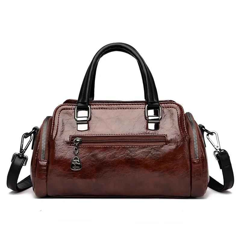 Bolsa Feminina Estruturada de Couro PU com Efeito Polido e Alça Transversal – Avalia