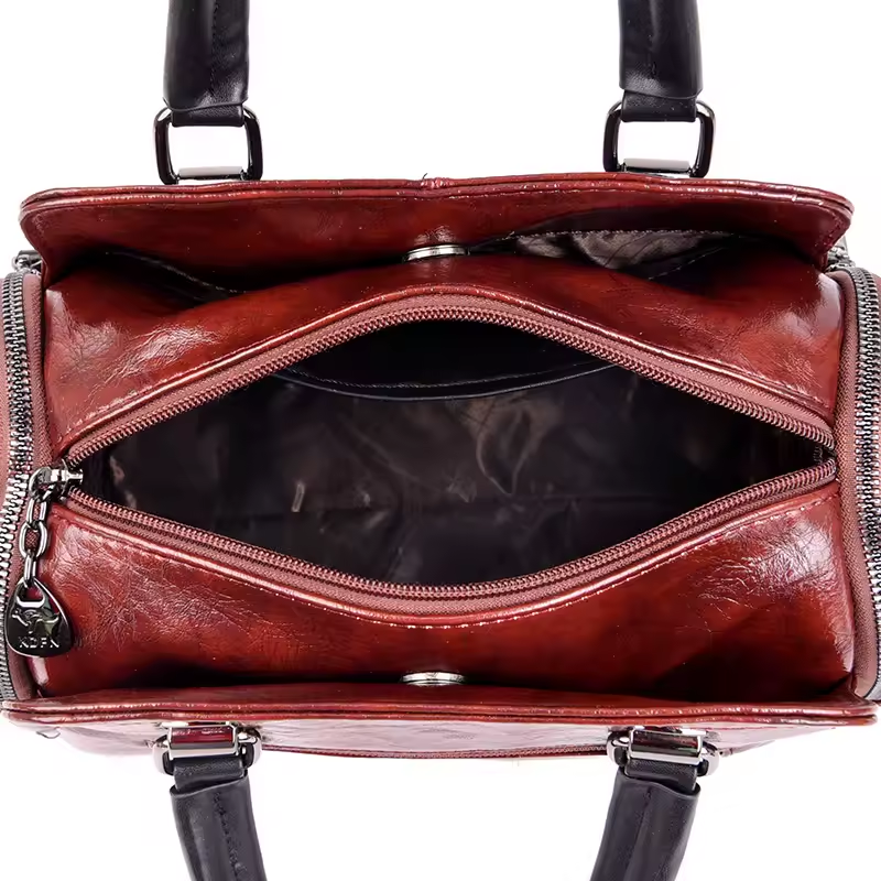 Bolsa Feminina Estruturada de Couro PU com Efeito Polido e Alça Transversal – Avalia