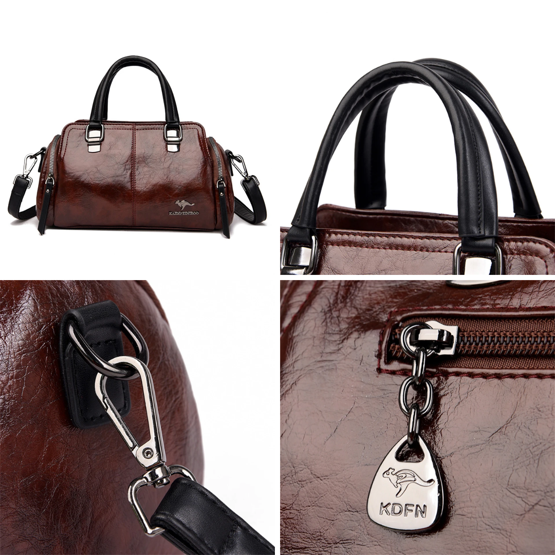 Bolsa Feminina Estruturada de Couro PU com Efeito Polido e Alça Transversal – Avalia