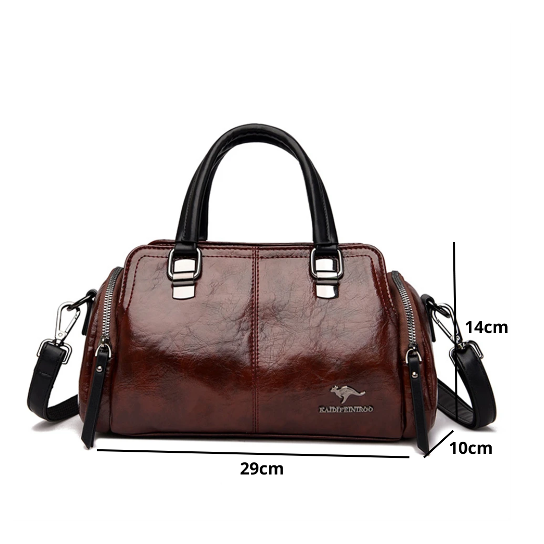 Bolsa Feminina Estruturada de Couro PU com Efeito Polido e Alça Transversal – Avalia