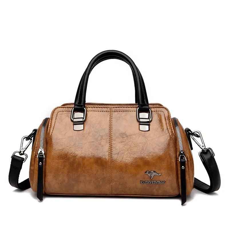 Bolsa Feminina Estruturada de Couro PU com Efeito Polido e Alça Transversal – Avalia