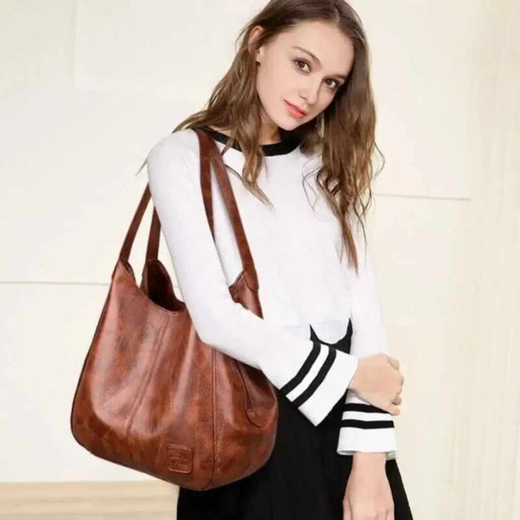 Bolsa Hobo Feminina Grande em Couro PU com Design Patchwork – Seralina