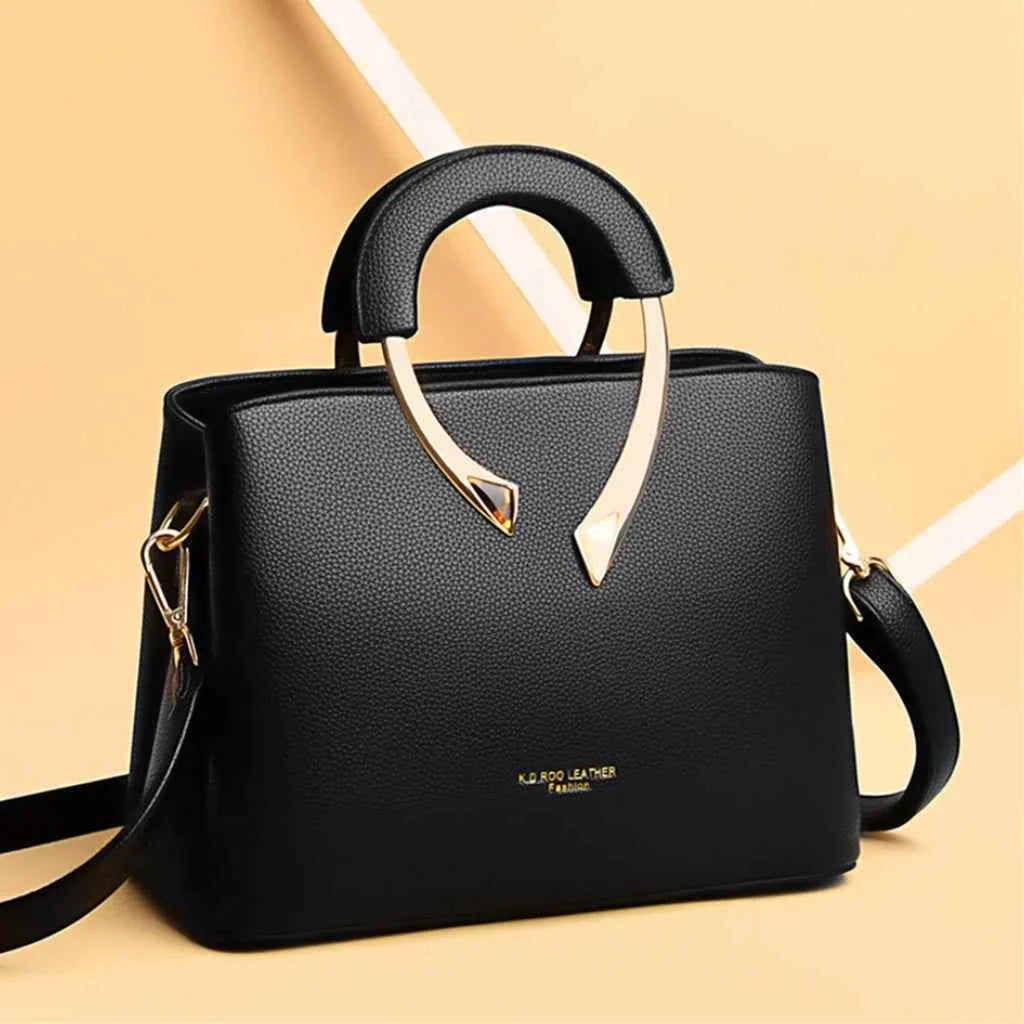 Bolsa Tote Estruturada de Couro PU Granulado com Alças Arquitetônicas de Metal – Nalalia