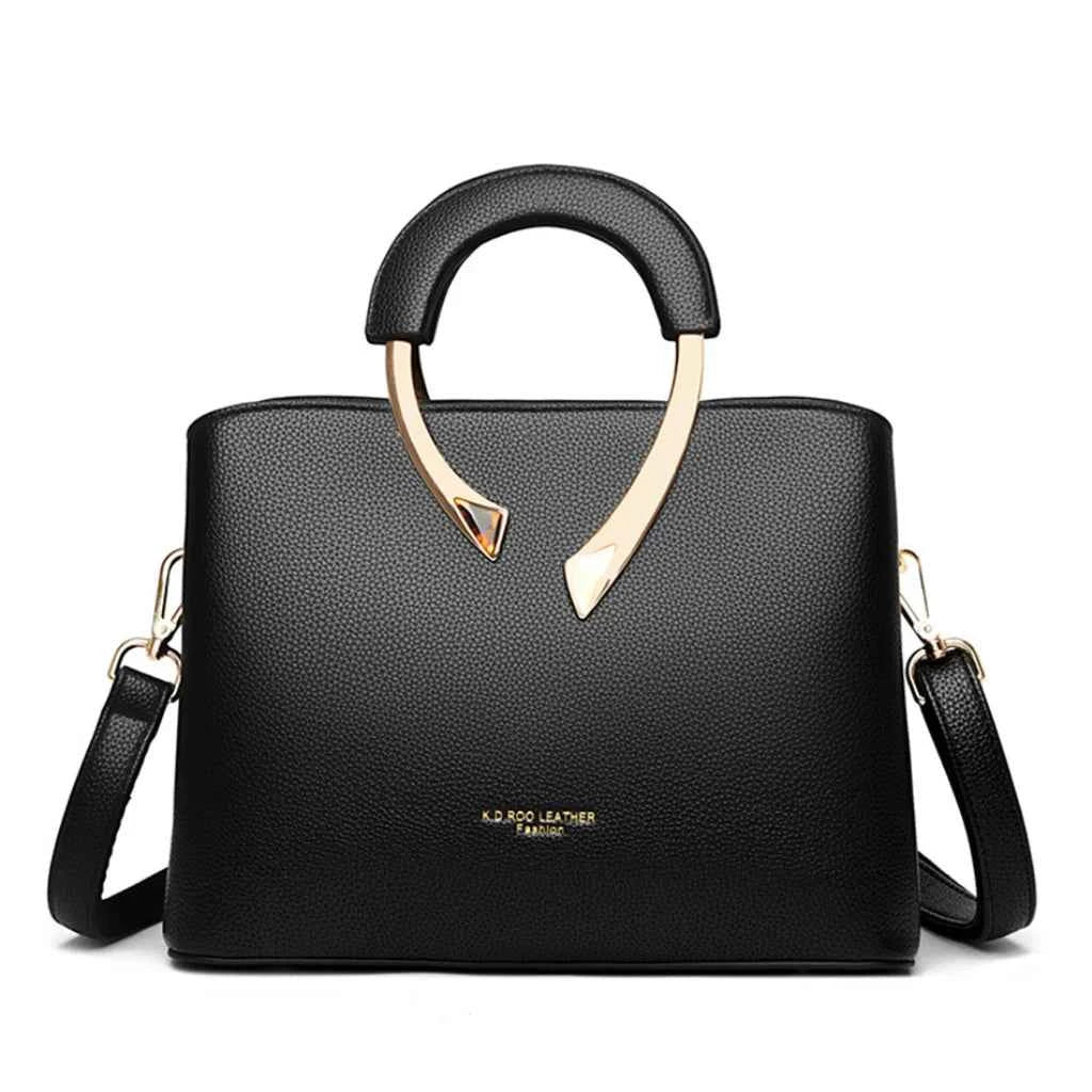 Bolsa Tote Estruturada de Couro PU Granulado com Alças Arquitetônicas de Metal – Nalalia
