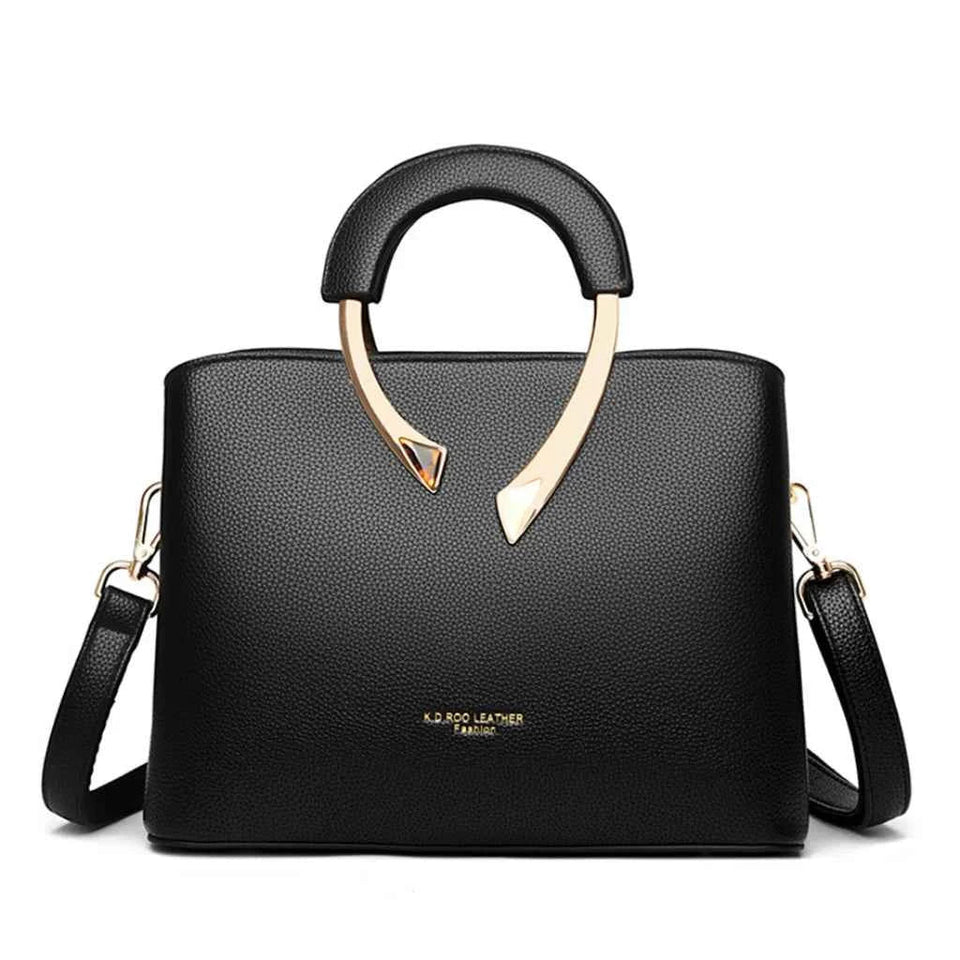 Bolsa Tote Estruturada de Couro PU Granulado com Alças Arquitetônicas de Metal – Nalalia