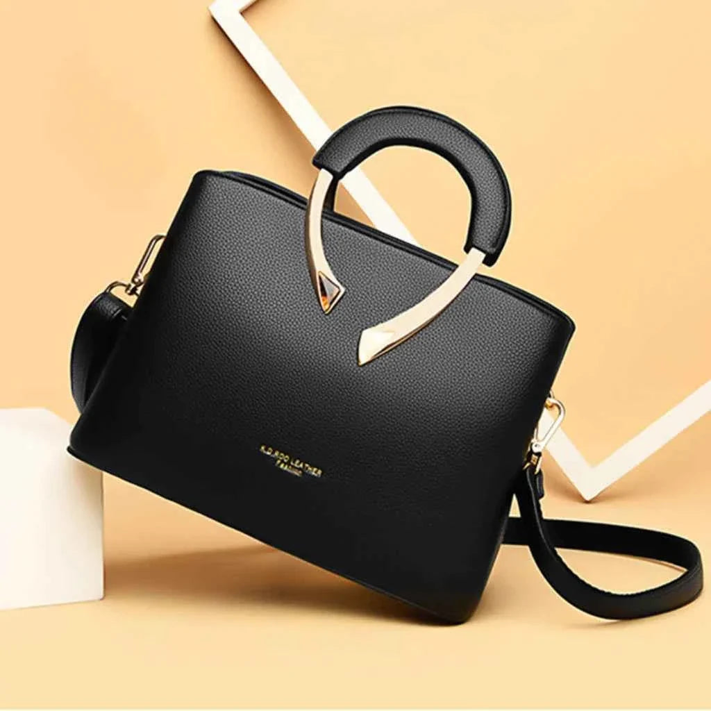 Bolsa Tote Estruturada de Couro PU Granulado com Alças Arquitetônicas de Metal – Nalalia