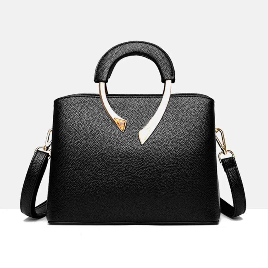 Bolsa Tote Estruturada de Couro PU Granulado com Alças Arquitetônicas de Metal – Nalalia