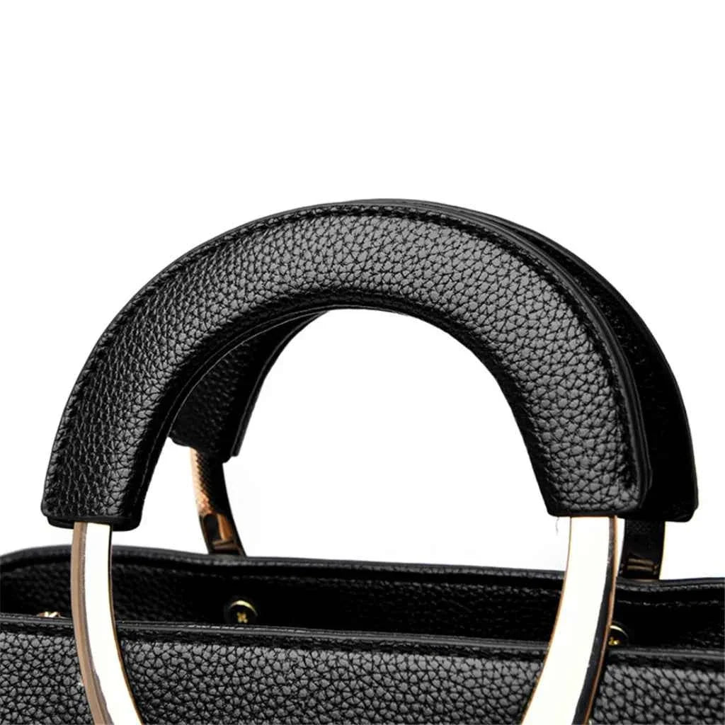 Bolsa Tote Estruturada de Couro PU Granulado com Alças Arquitetônicas de Metal – Nalalia