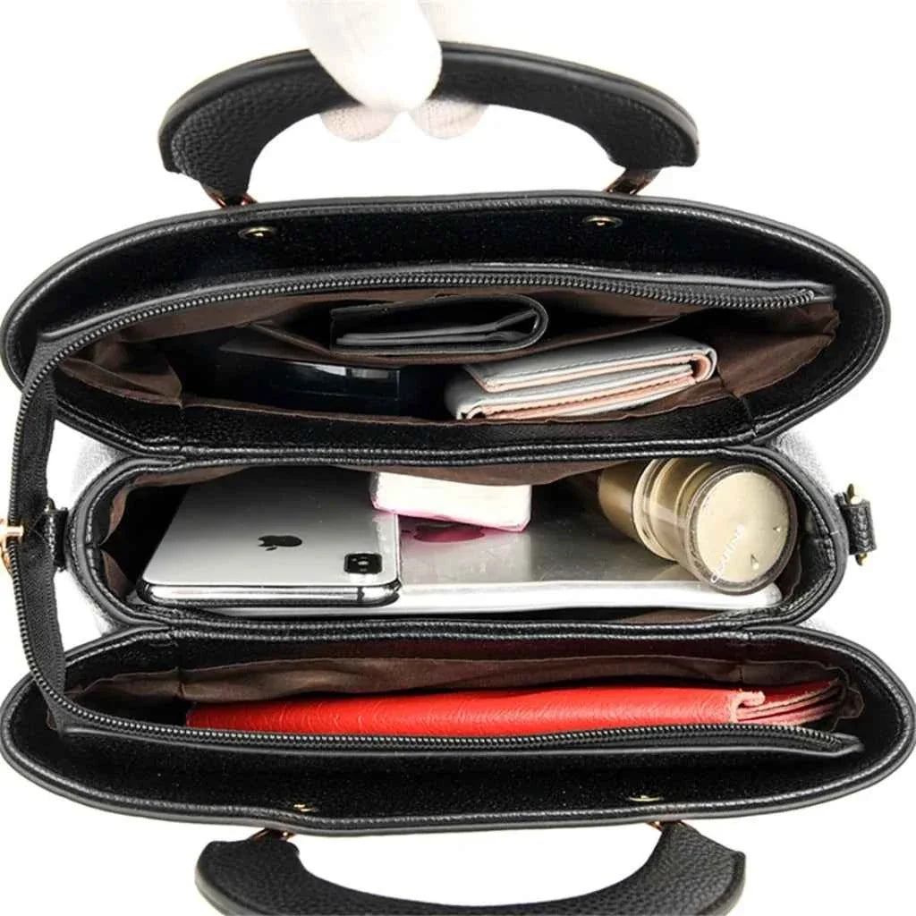 Bolsa Tote Estruturada de Couro PU Granulado com Alças Arquitetônicas de Metal – Nalalia