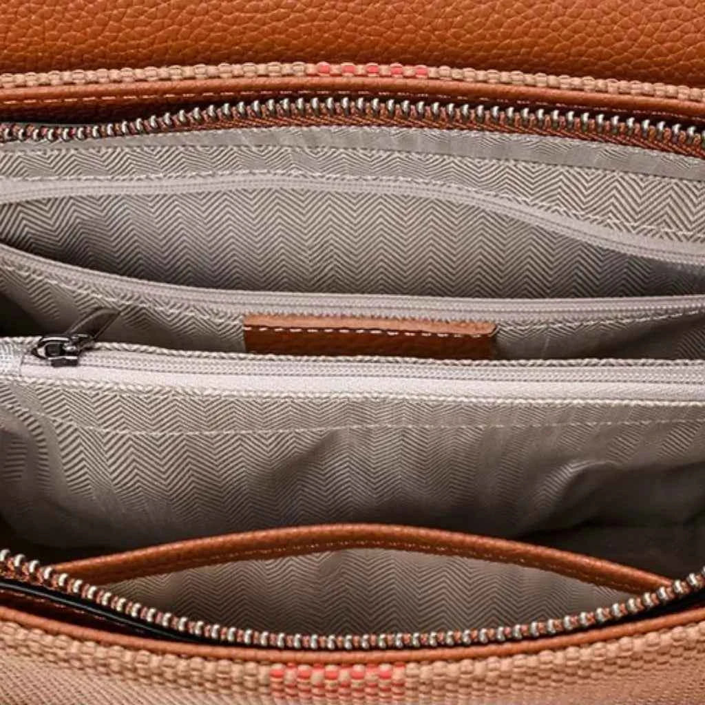 Bolsa Tote Feminina Estruturada em Lona Xadrez com Alças de Couro PU – Niralina