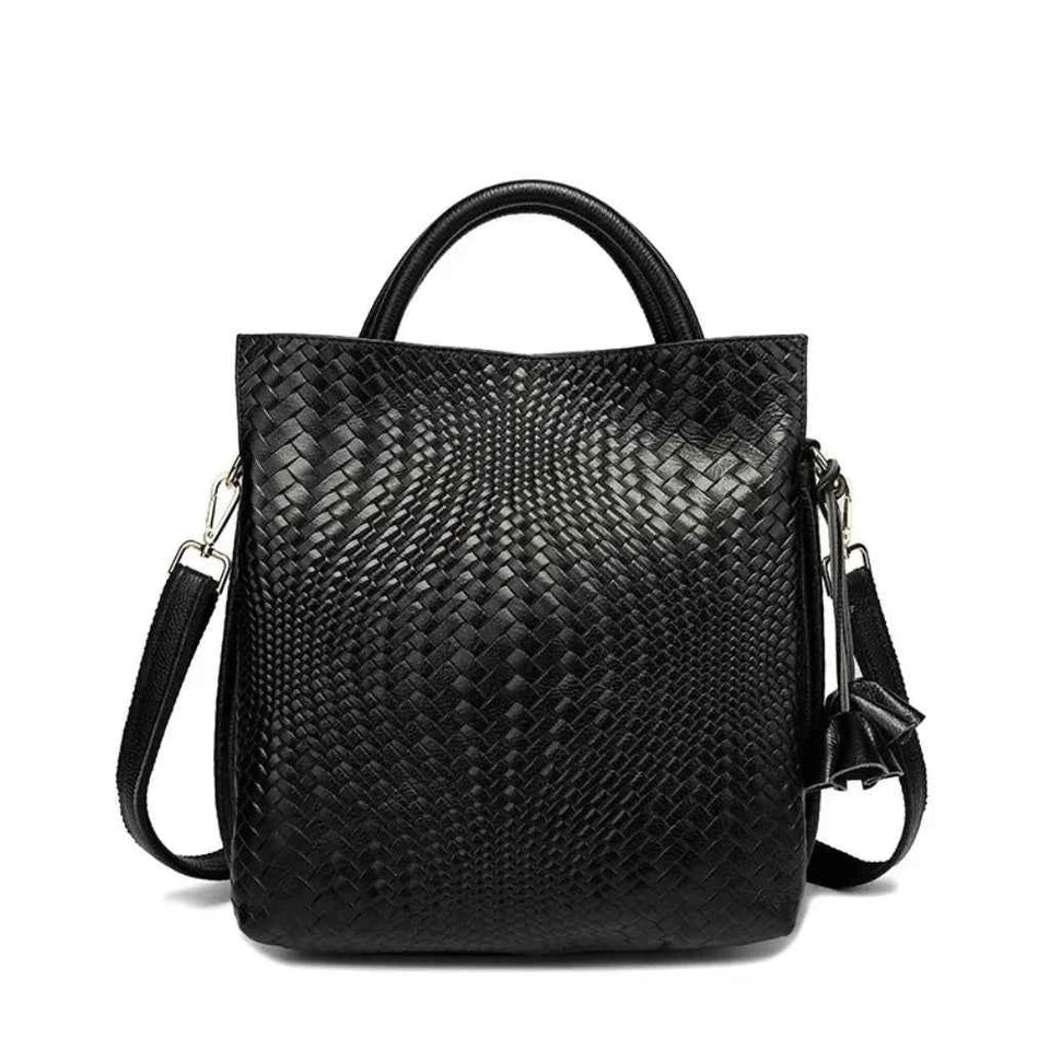 Bolsa Tote Vertical de Couro PU com Trama Artesanal e Alça Transversal – Dalalia