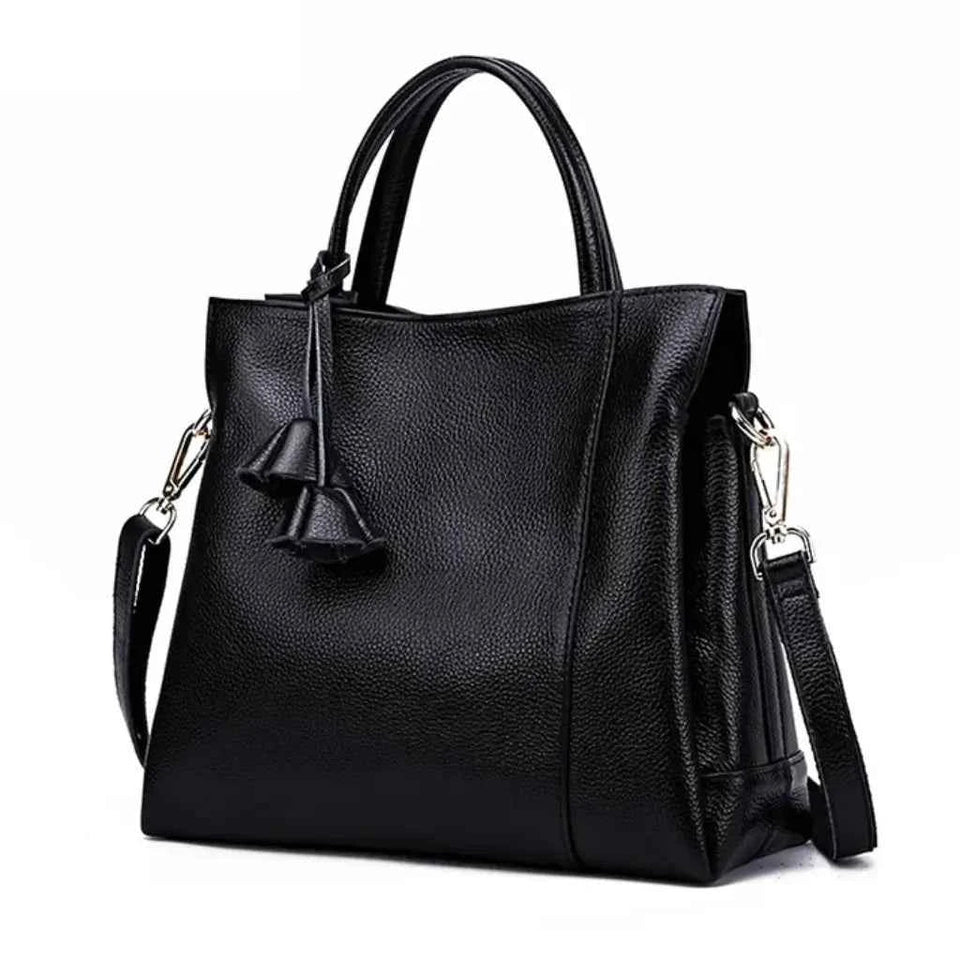 Bolsa Tote Feminina de Couro PU Granulado com Alça Transversal e Tassel – Velilina
