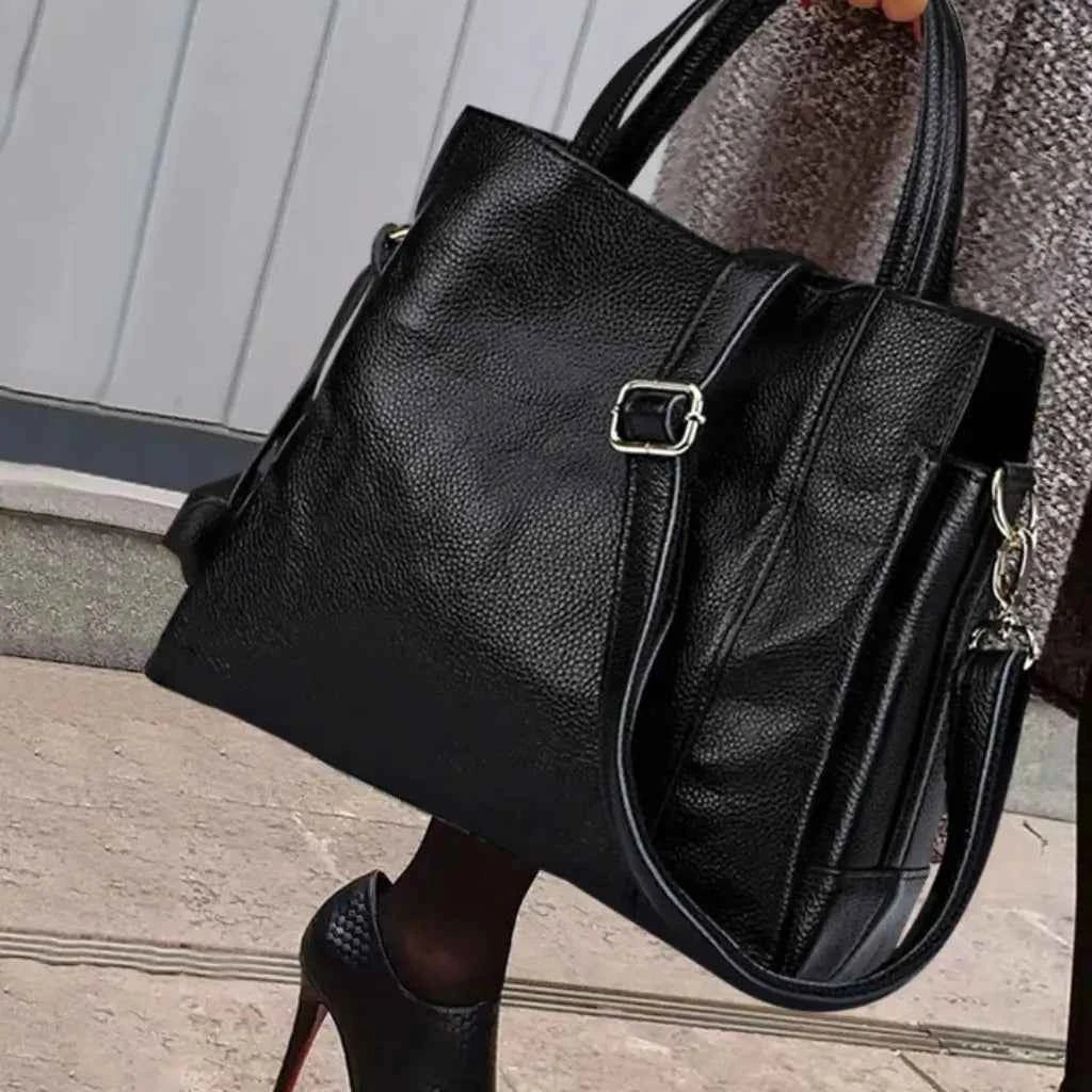 Bolsa Tote Feminina de Couro PU Granulado com Alça Transversal e Tassel – Velilina
