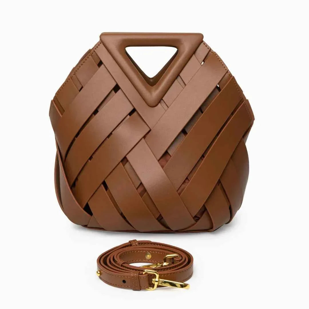 Bolsa Feminina de Couro PU com Trama Geométrica – Belilia