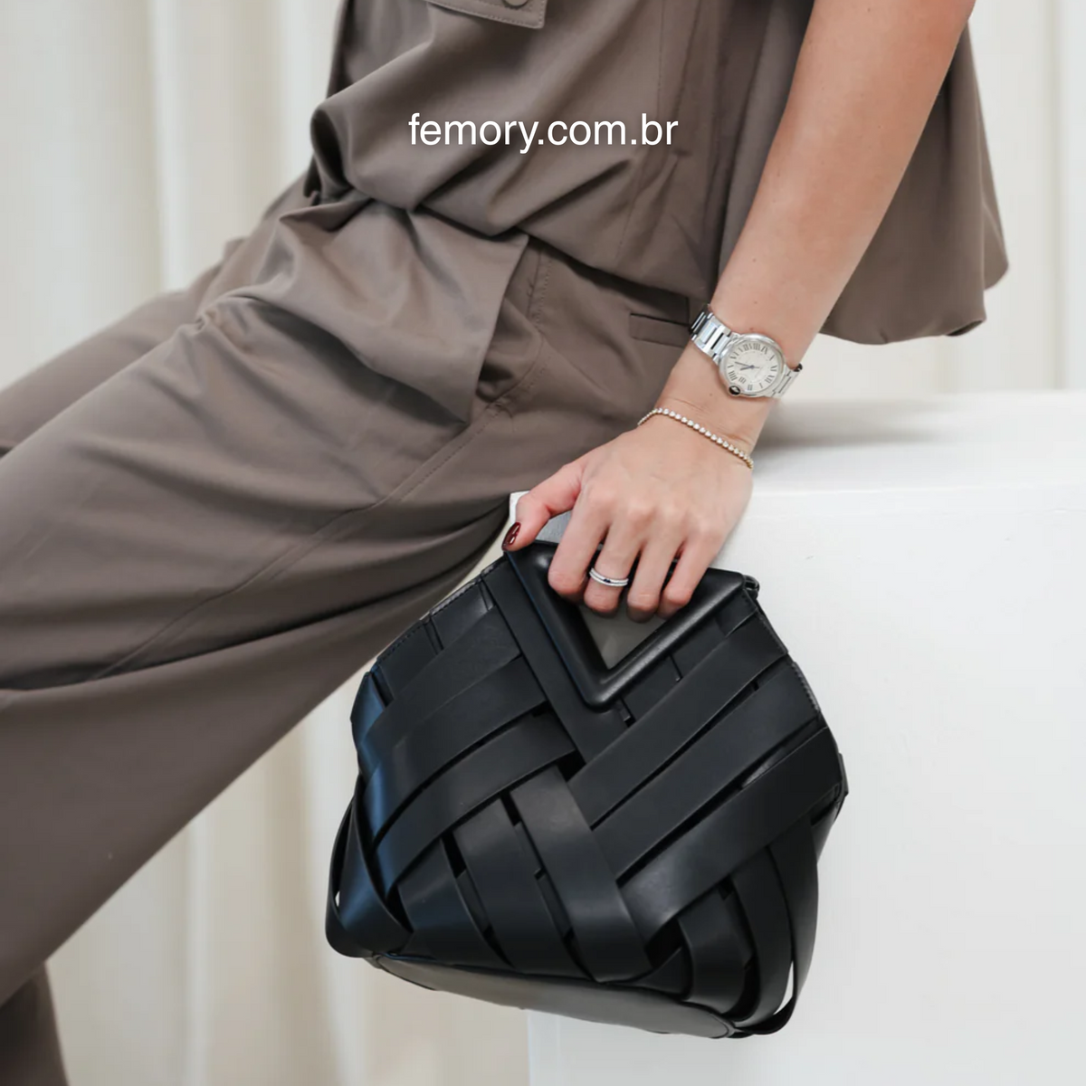 Bolsa Feminina de Couro PU com Trama Geométrica – Belilia
