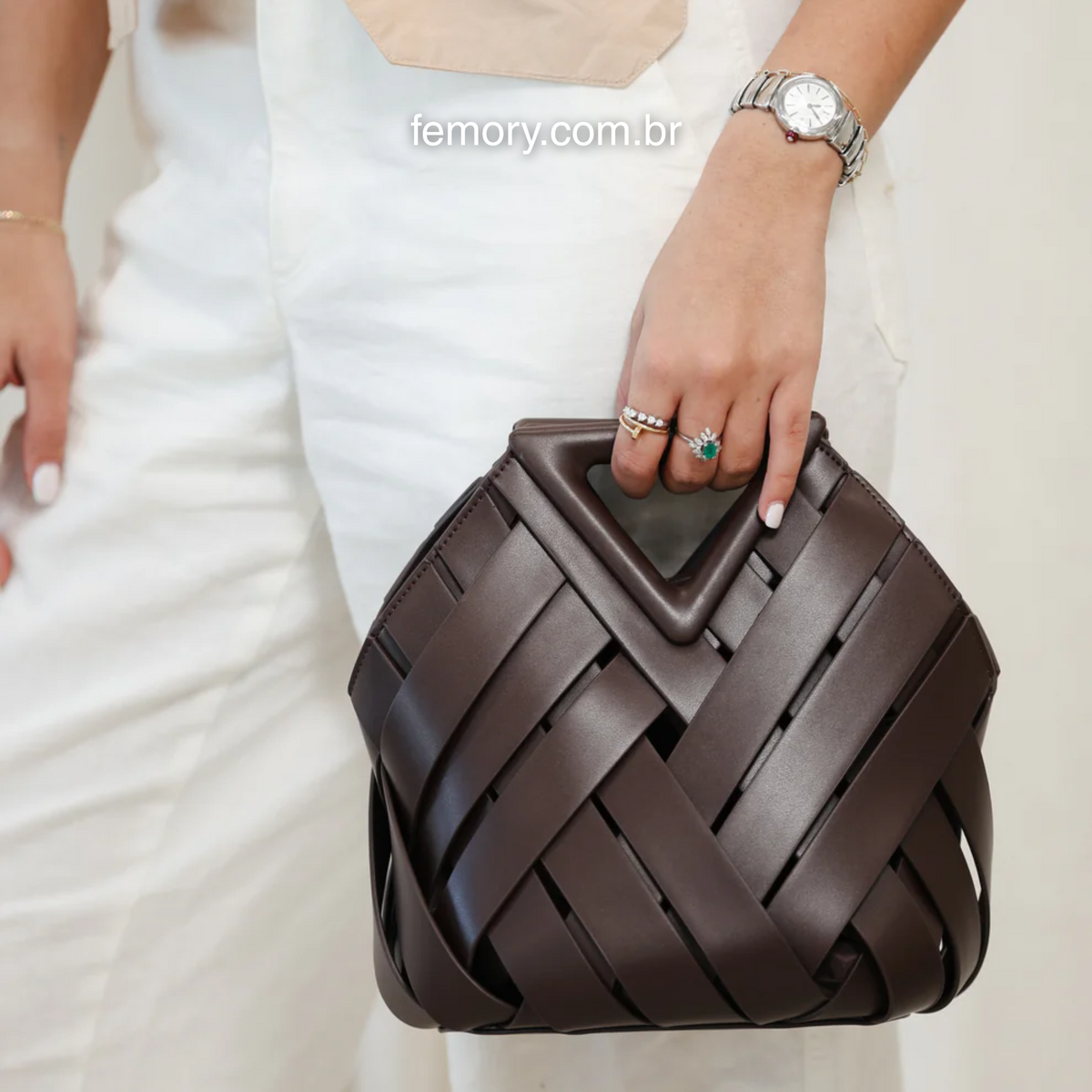 Bolsa Feminina de Couro PU com Trama Geométrica – Belilia