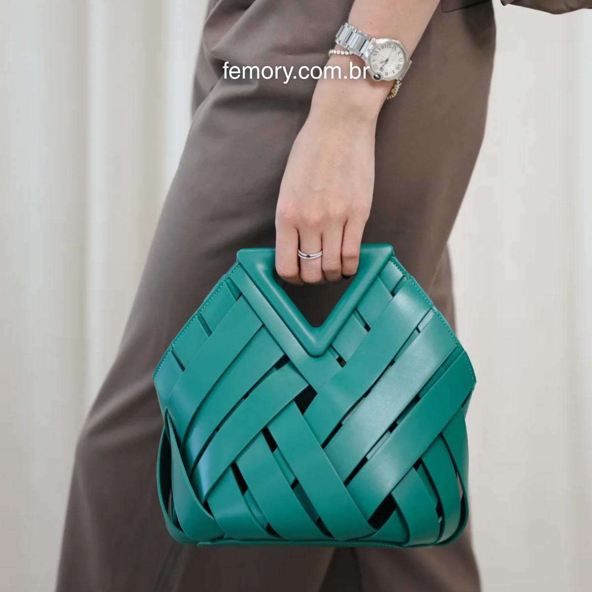 Bolsa Feminina de Couro PU com Trama Geométrica – Belilia
