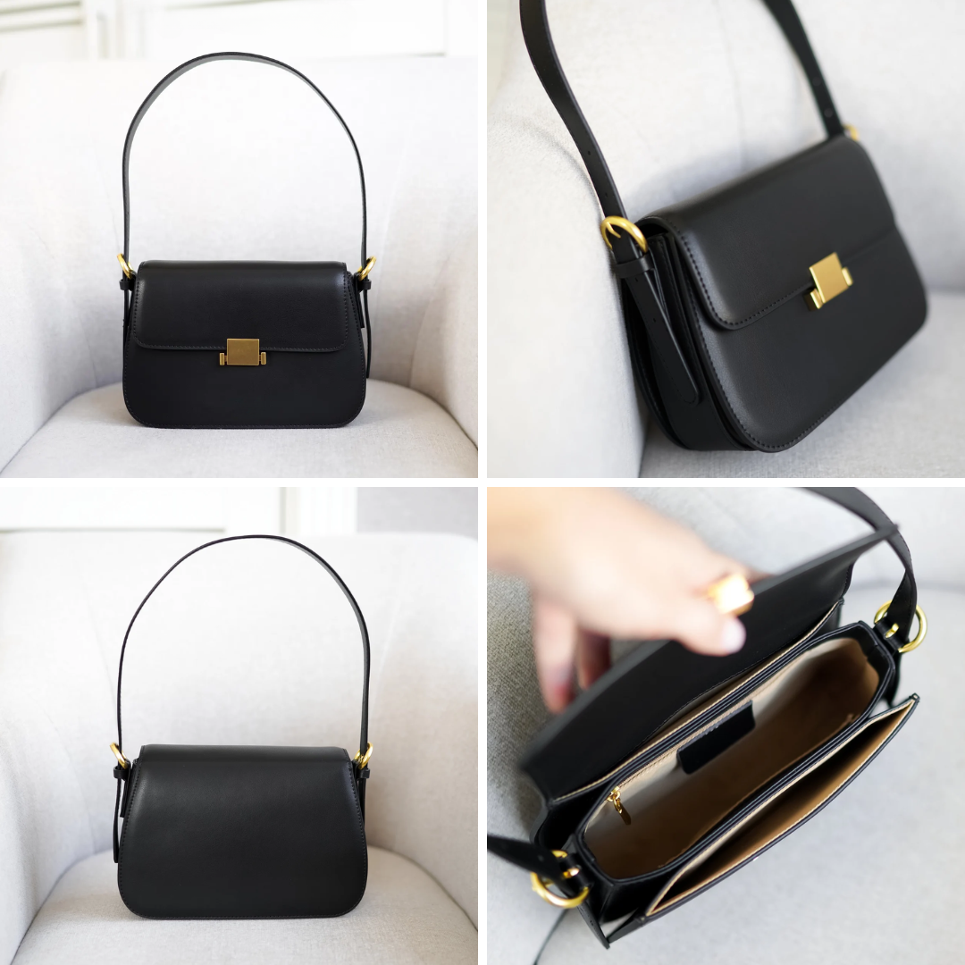 Bolsa de Ombro Feminina de Luxo Estruturada com Alça Curta e Fecho Metálico – Fiolia