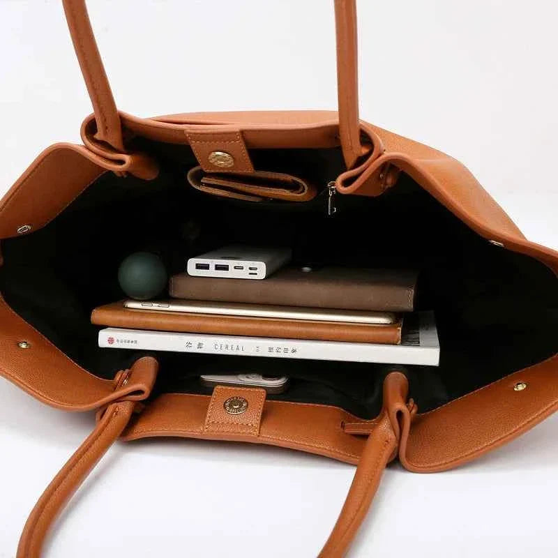 Bolsa Tote de Luxo Feminina em Couro Estruturado Grande com Alça de Ombro – Lealia