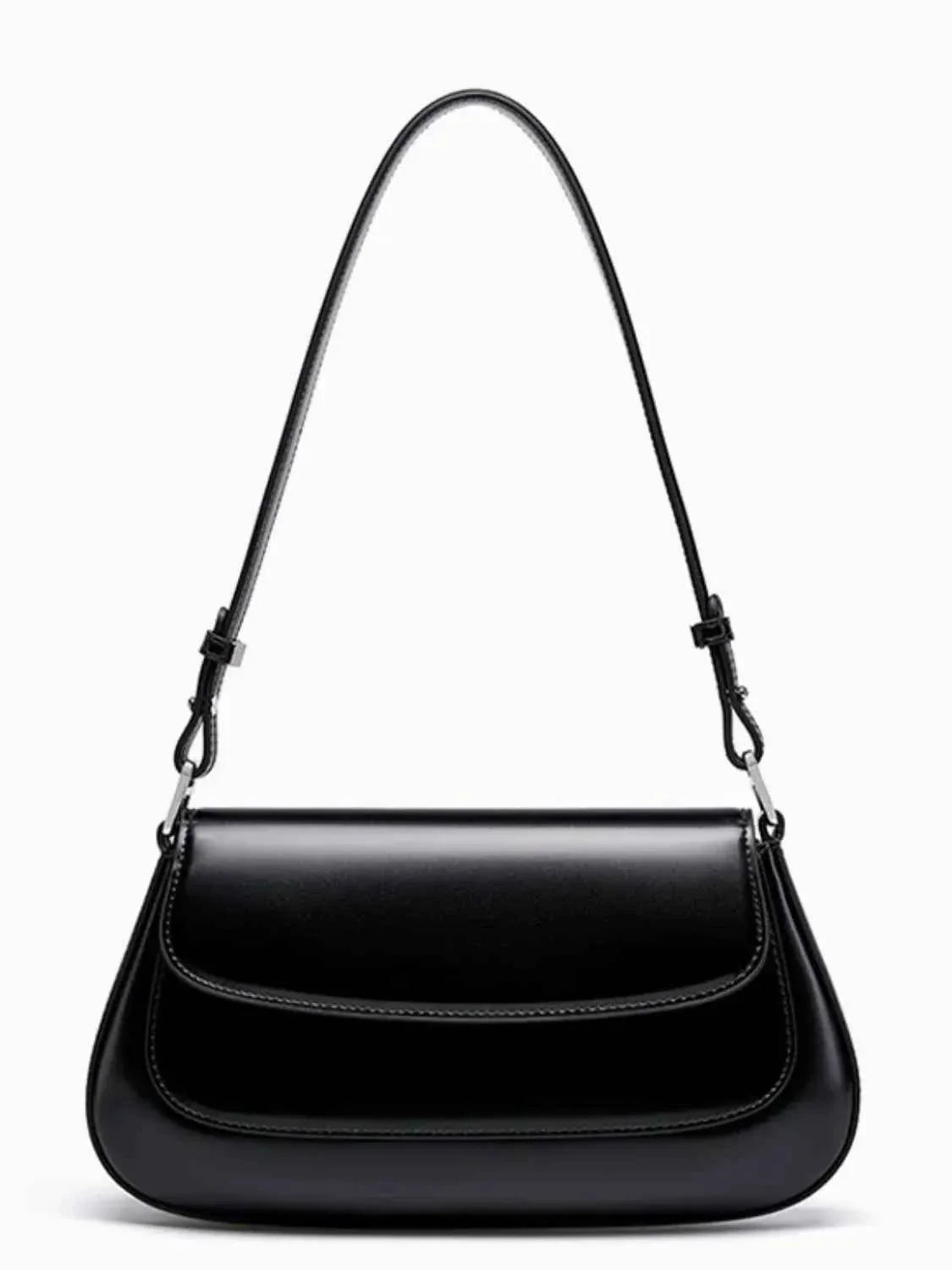 Bolsa de Ombro Feminina em Couro Preto Minimalista Estruturada – Laralia