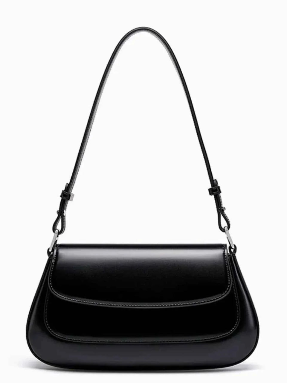 Bolsa de Ombro Feminina em Couro Preto Minimalista Estruturada – Laralia
