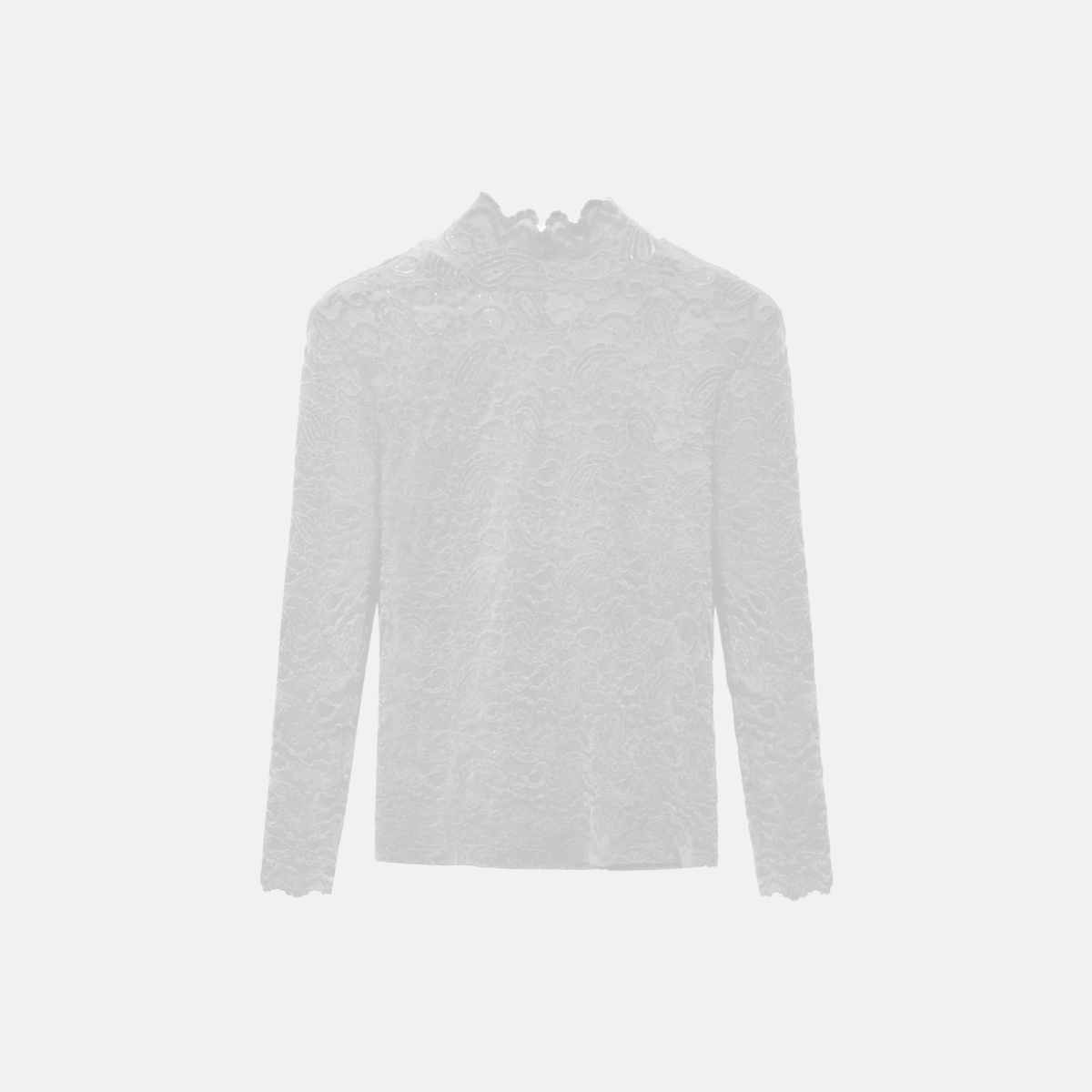 Blusa de Renda Manga Longa com Gola Alta de Babados – Solalia