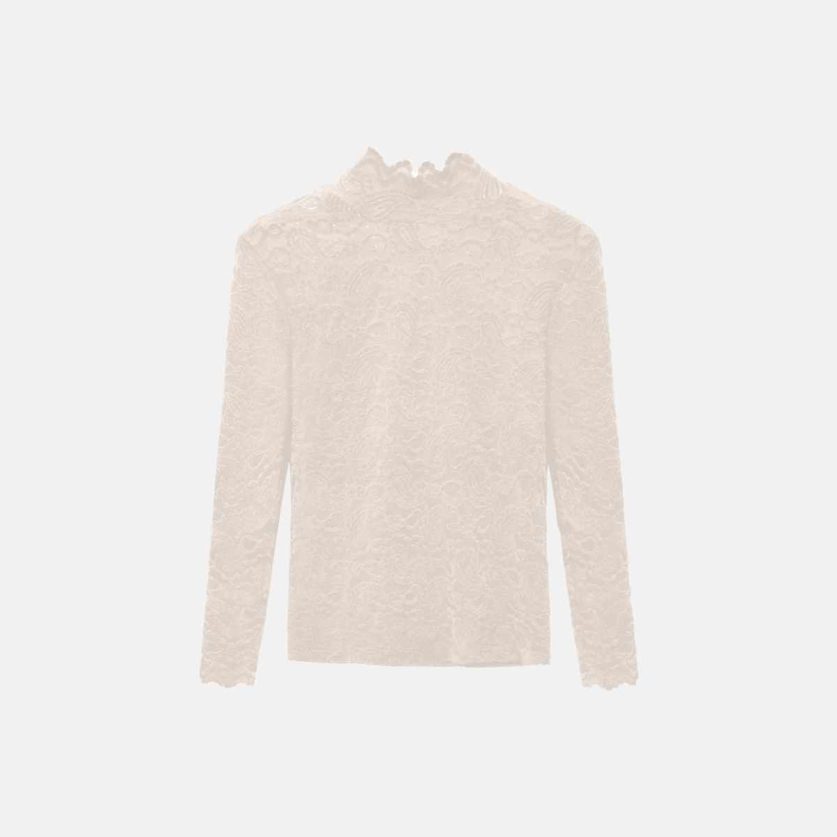 Blusa de Renda Manga Longa com Gola Alta de Babados – Solalia