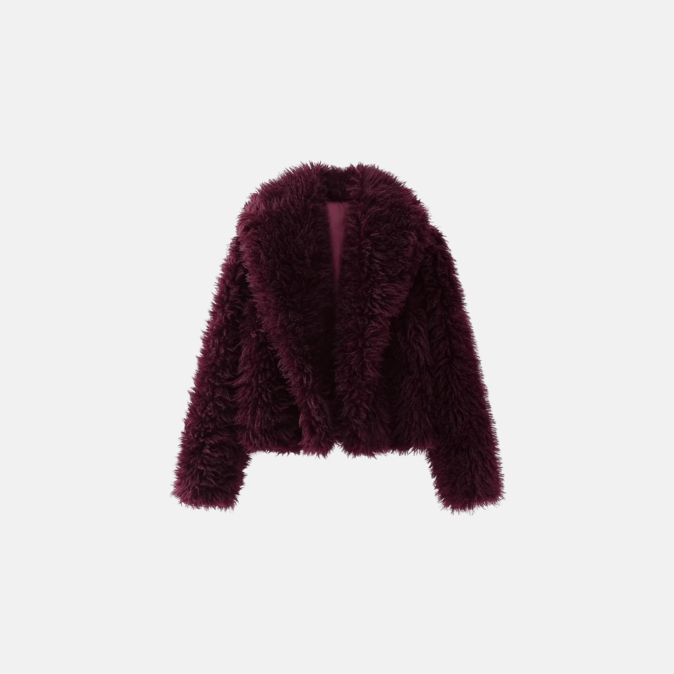 Casaco Feminino de Pelúcia Sintética com Gola Ampla – Rialia
