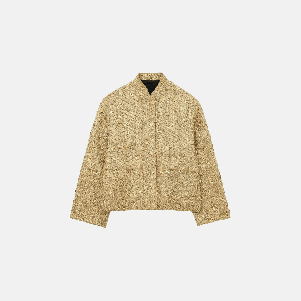 Casaco Dourado de Tweed com Brilho para Festa – Oralia