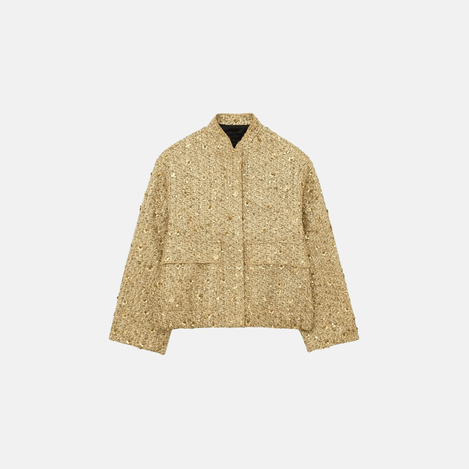 Casaco Dourado de Tweed com Brilho para Festa – Oralia