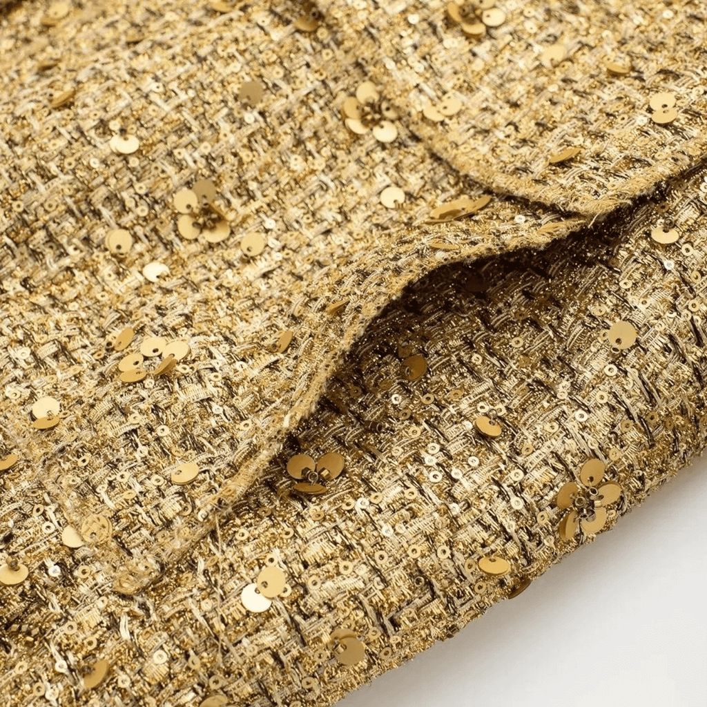Casaco Dourado de Tweed com Brilho para Festa – Oralia
