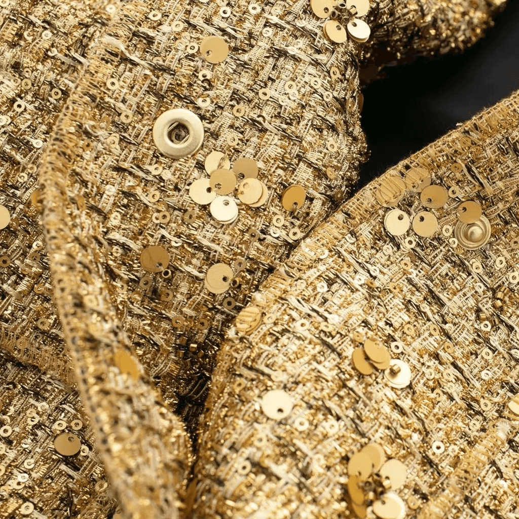 Casaco Dourado de Tweed com Brilho para Festa – Oralia