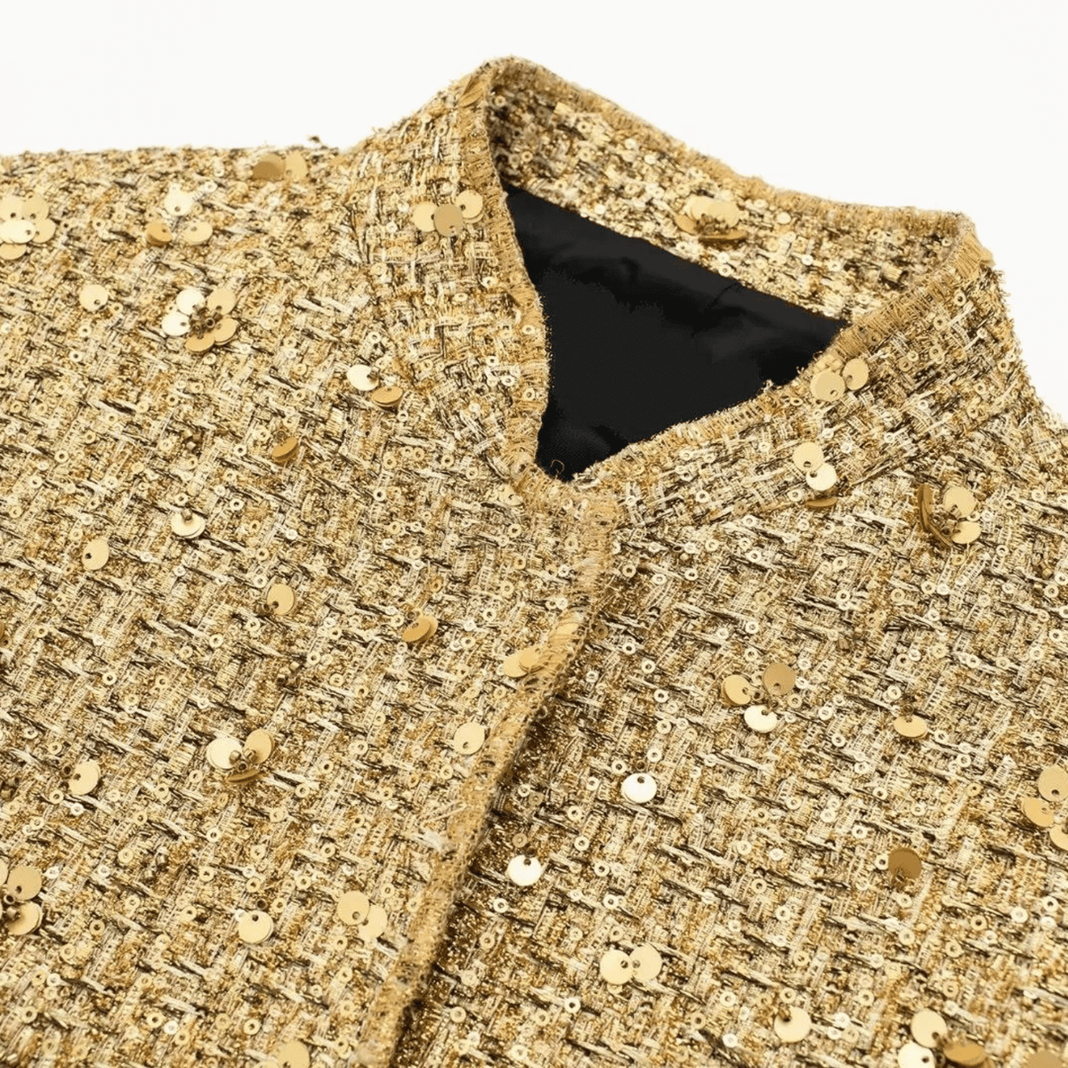Casaco Dourado de Tweed com Brilho para Festa – Oralia