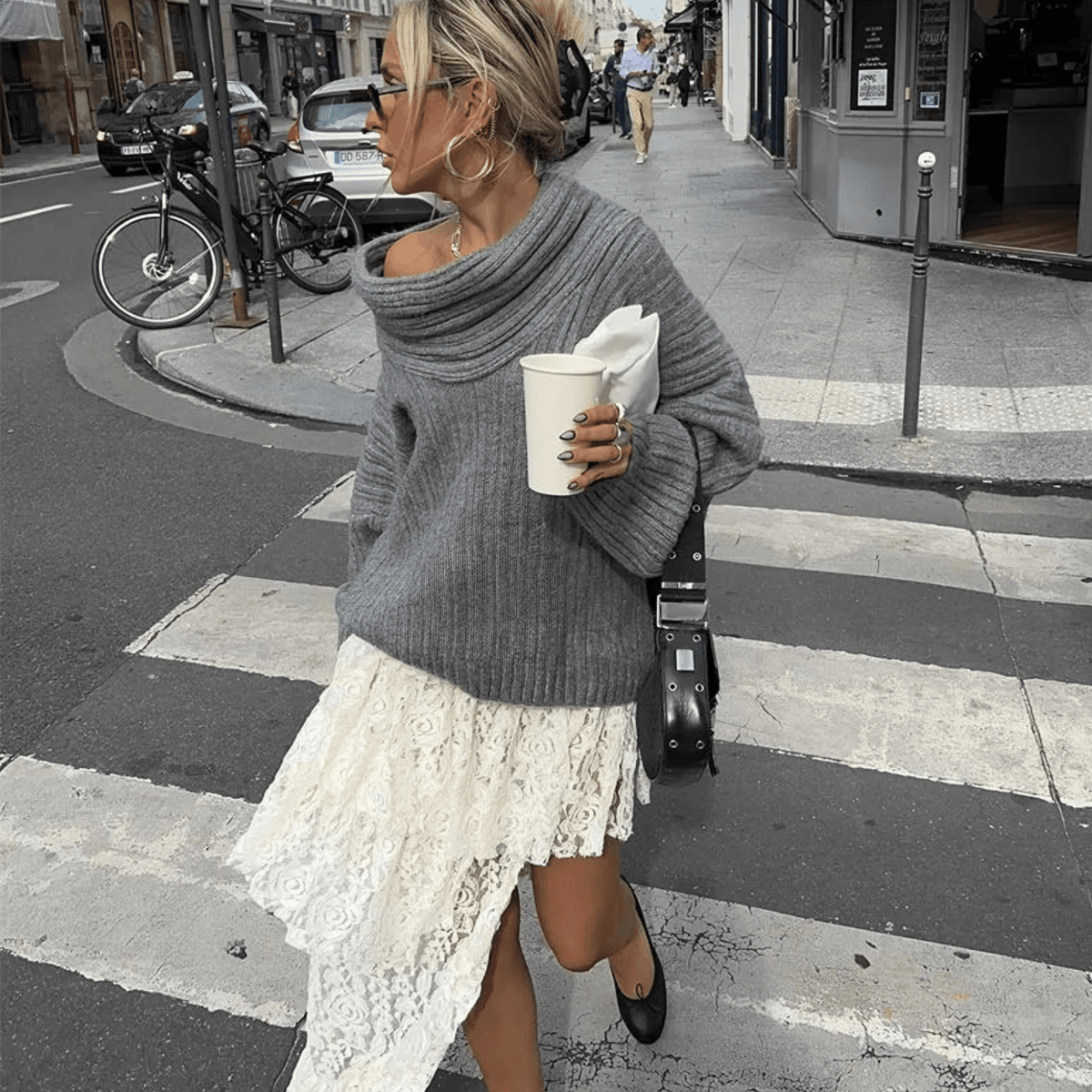 Blusa de Tricô Ombro a Ombro Feminina Oversized em Malha Texturizada – Ralilia
