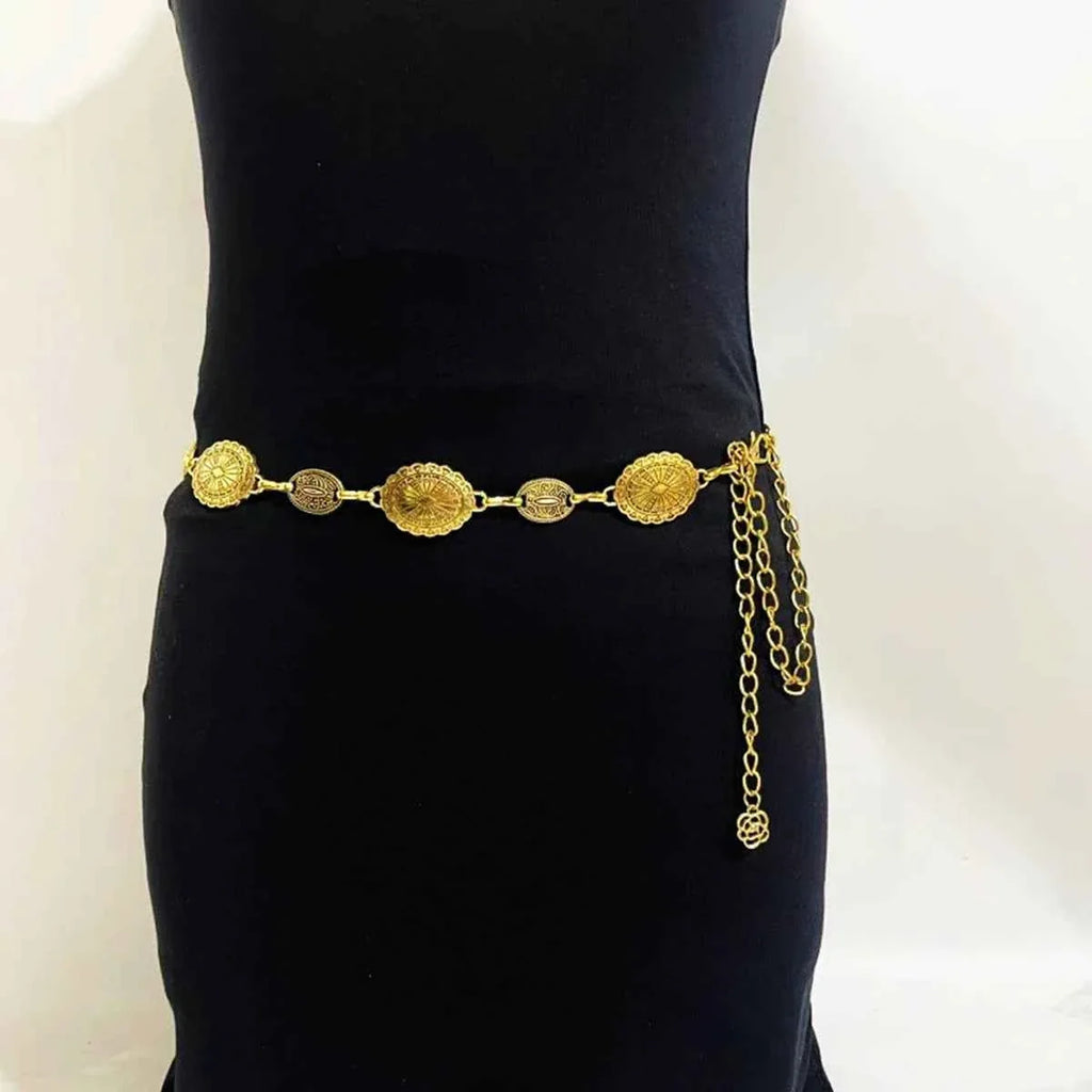 Cinto Feminino de Corrente Metálica com Medalhões Boho – Jade
