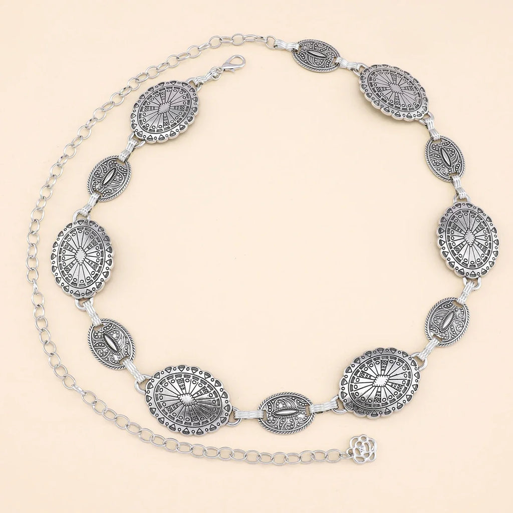 Cinto Feminino de Corrente Metálica com Medalhões Boho – Jade
