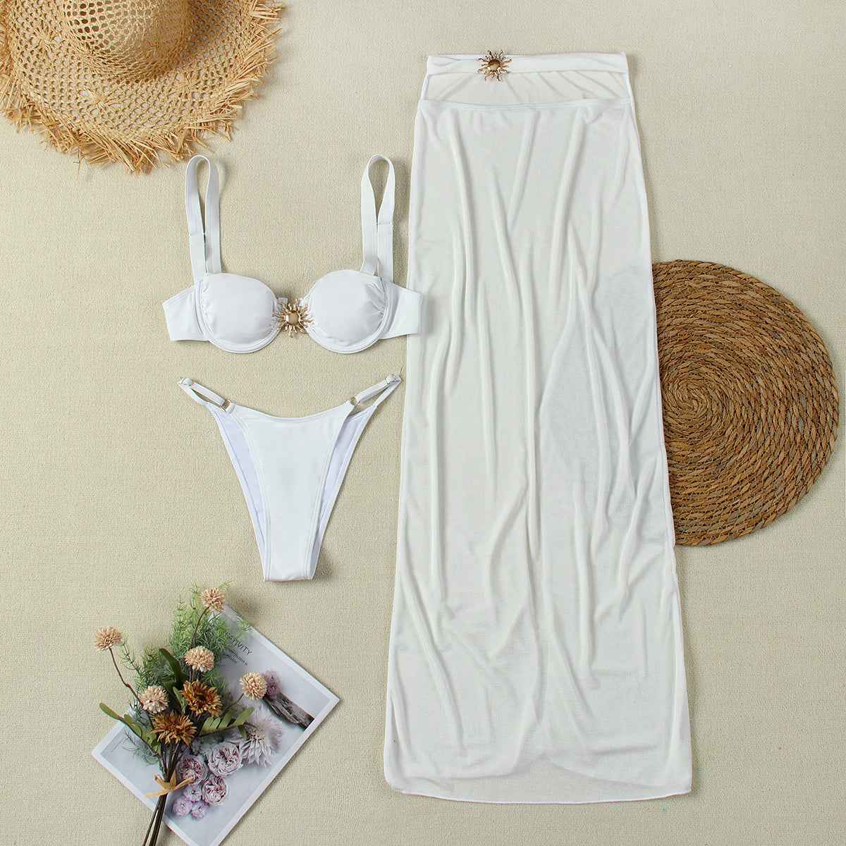 Conjunto Feminino de Top e Saia Longa com Detalhe de Fivela Sol Dourada – Larinira