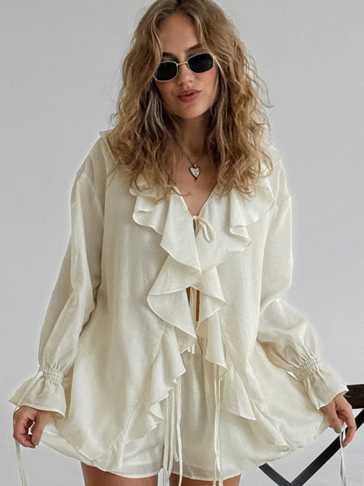 Conjunto Feminino de Viscose com Babados – Brinara