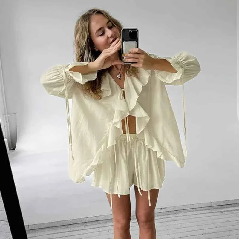 Conjunto Feminino de Viscose com Babados – Brinara