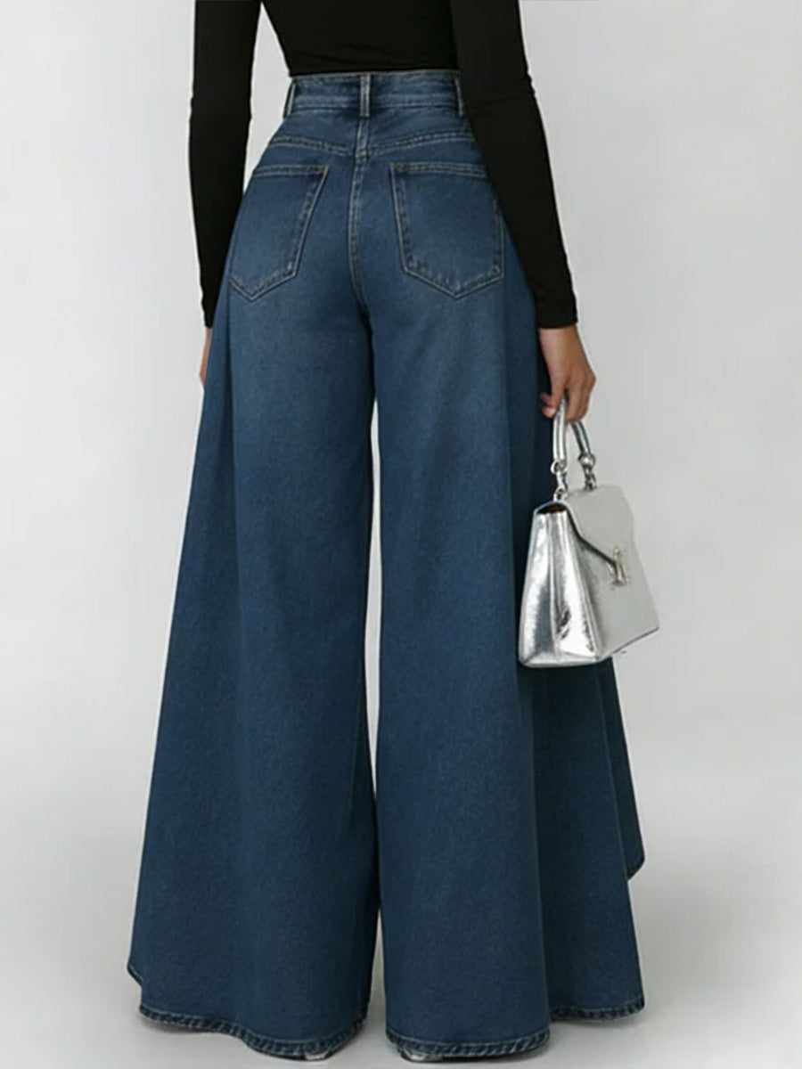 Calça Pantalona Jeans com Sobressaia e Top Manga Longa – Alberta
