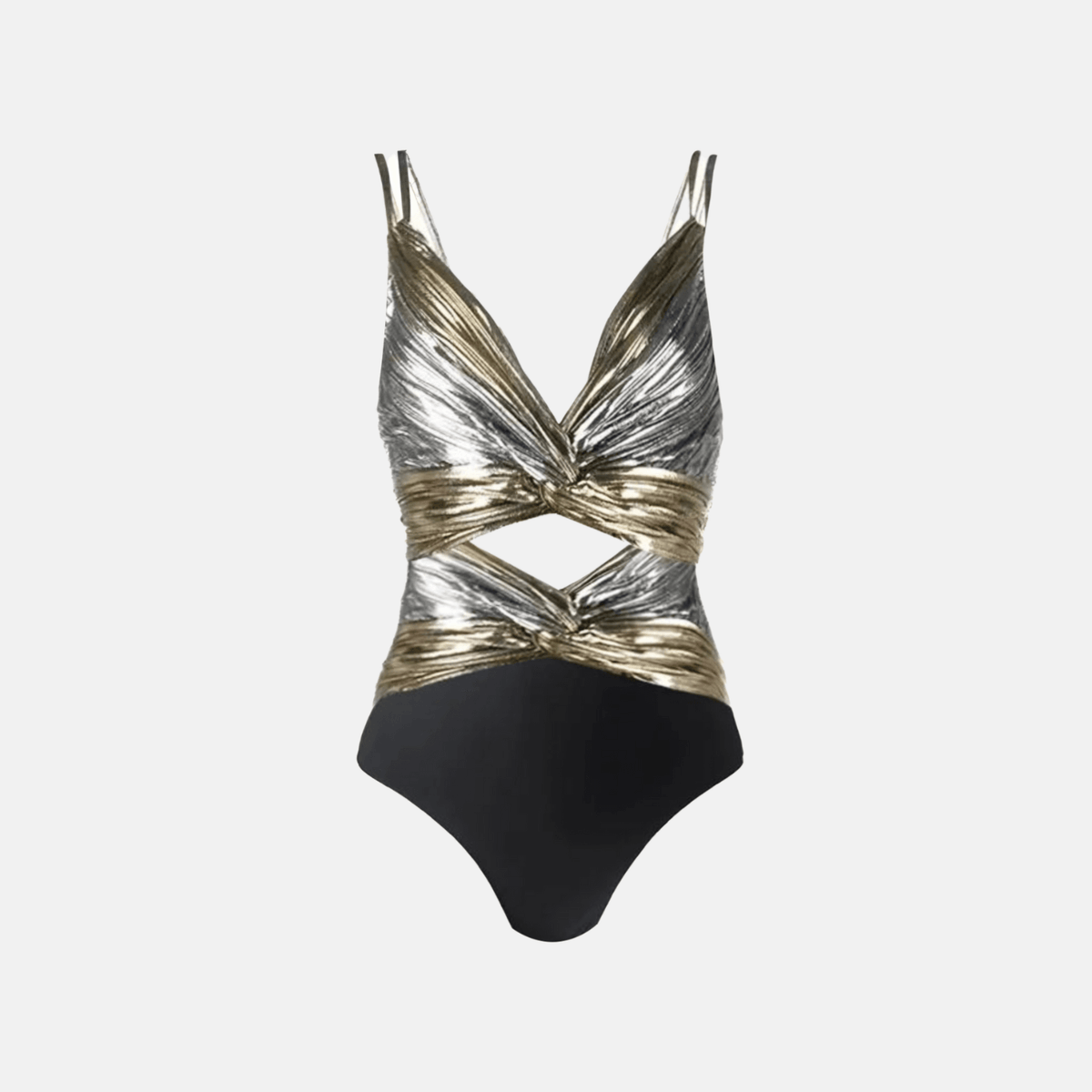Conjunto Feminino de Festa com Body Metalizado Dourado e Prata e Saia Longa Plissada Prateada – Celirisa
