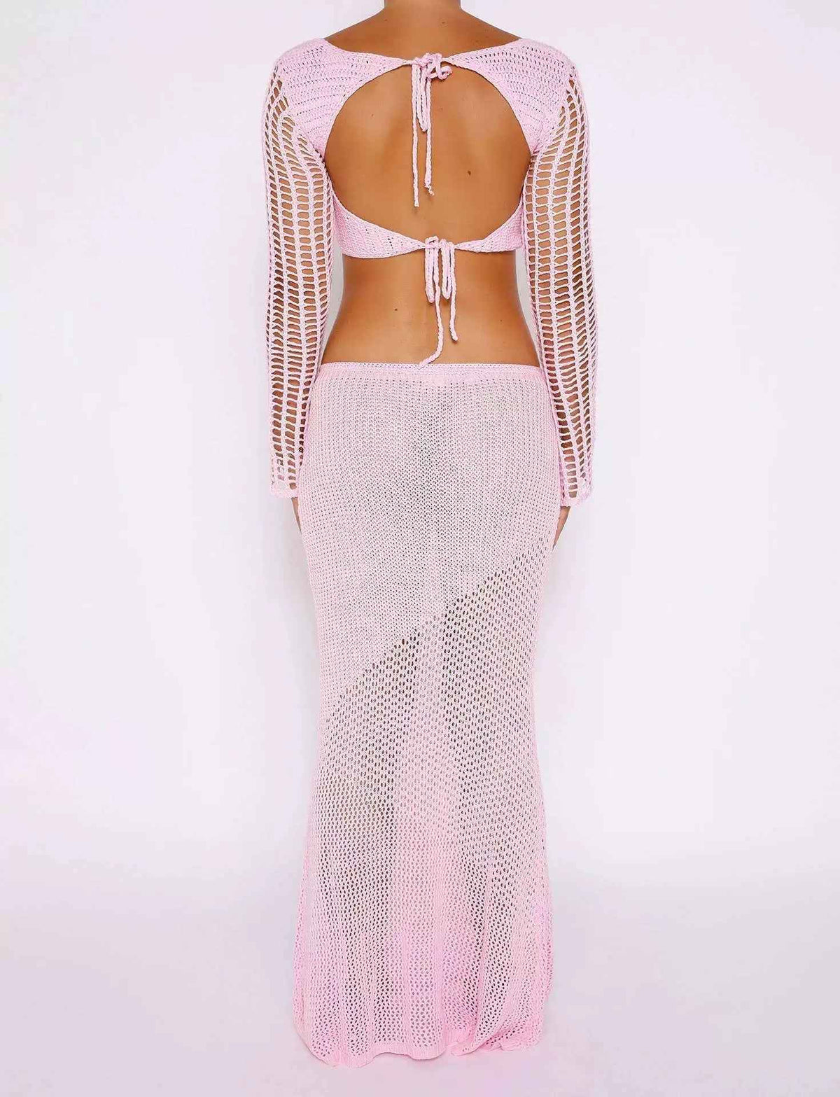 Conjunto Feminino Off White de Tricô Cropped e Saia Longa Sereia – Mirarina