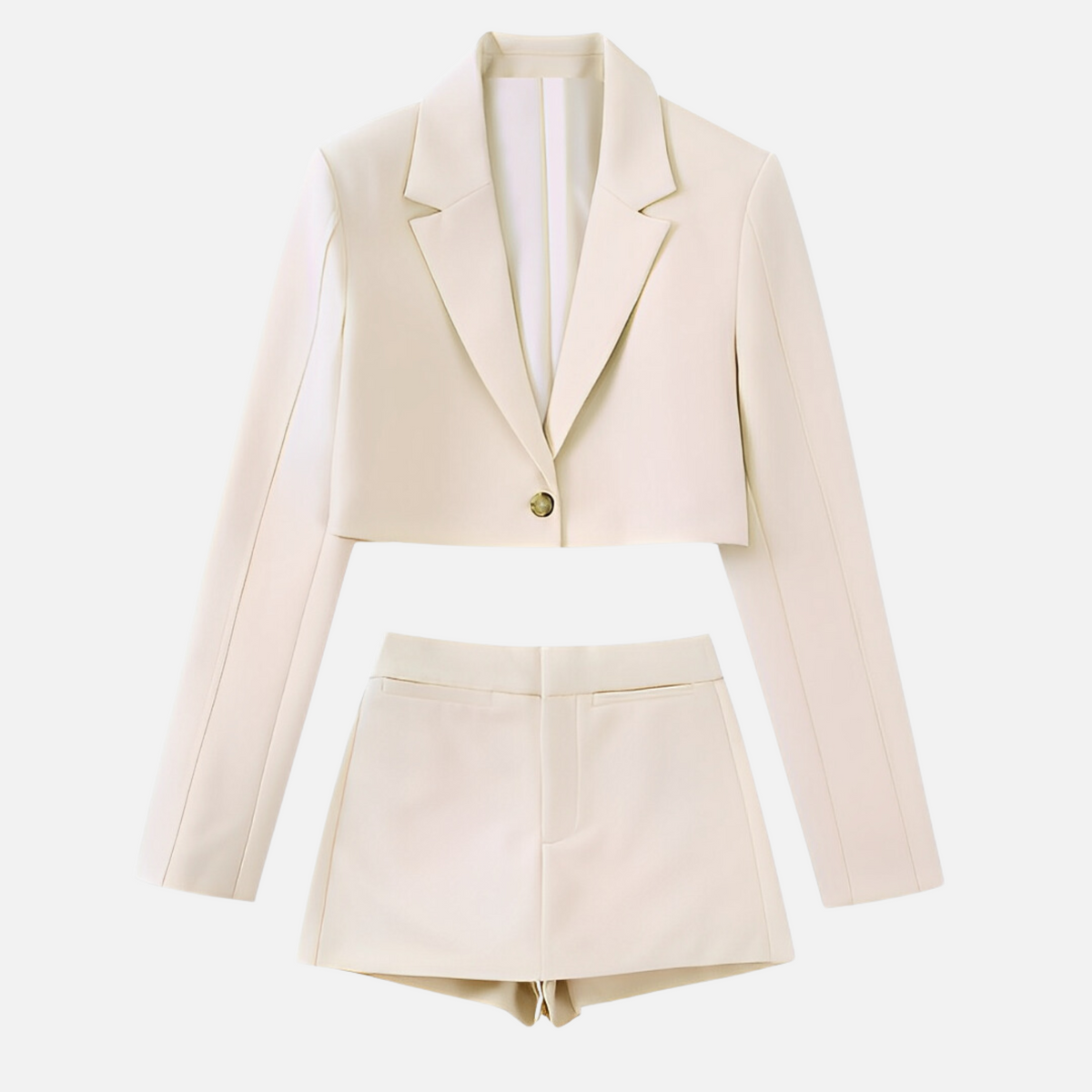 Conjunto Feminino de Alfaiataria com Blazer Cropped e Short Saia – Elarisa