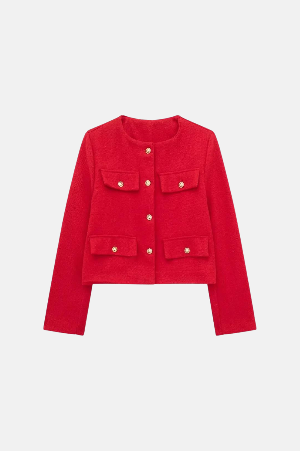 Jaqueta Cropped Preta com Botões Dourados – Kalirina