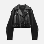 Jaqueta de Couro Biker Cropped com Efeito Vintage – Avarisa